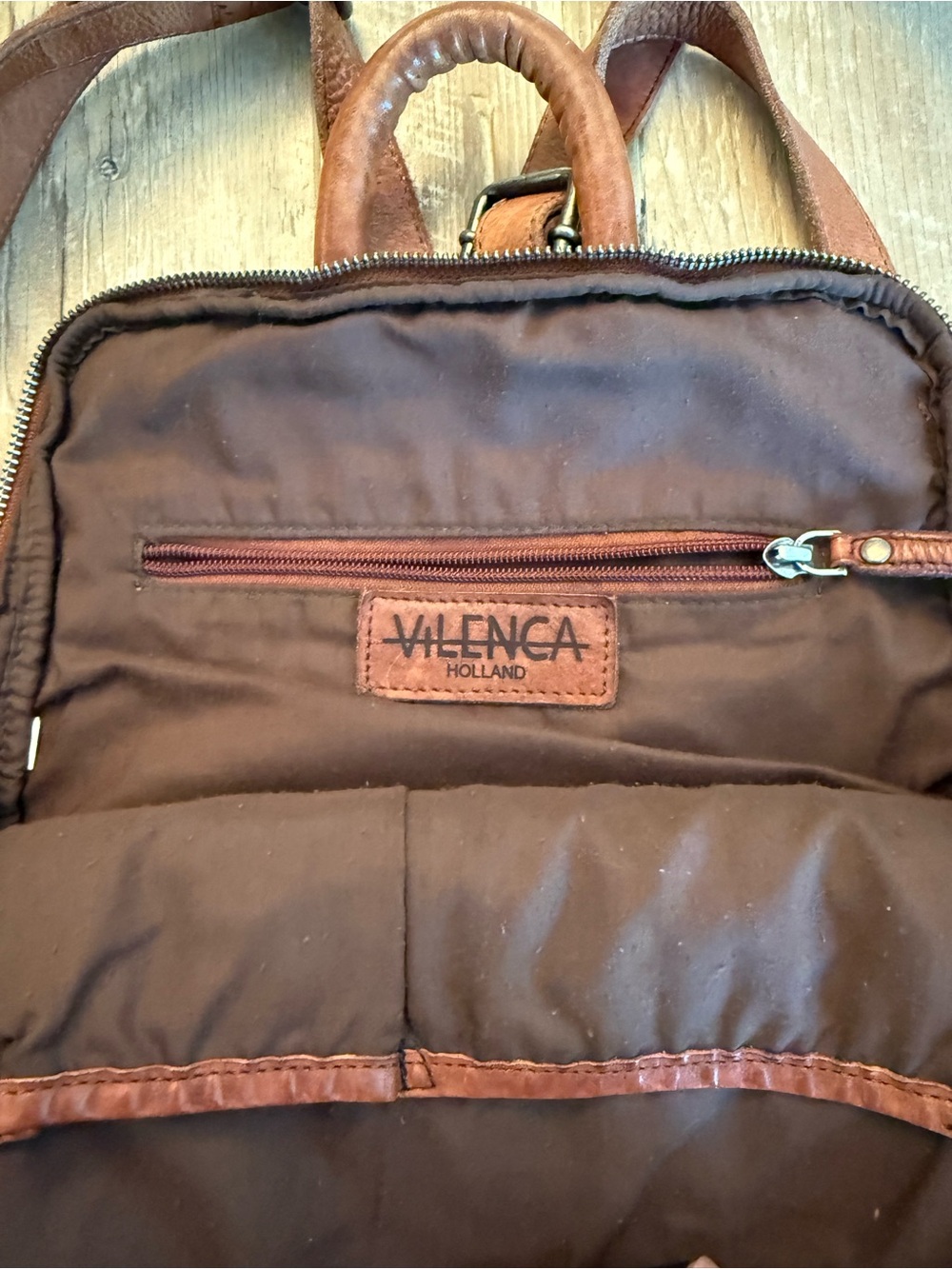Vilenca Holland Woven Leather Backpack in Warm Cognac - Picture 2 of 6